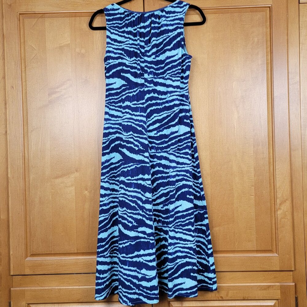 Lands' End Sleeveless Blue Aqua Tiger Print Keyhole A-Line Maxi Sundress - S - Picture 2 of 9